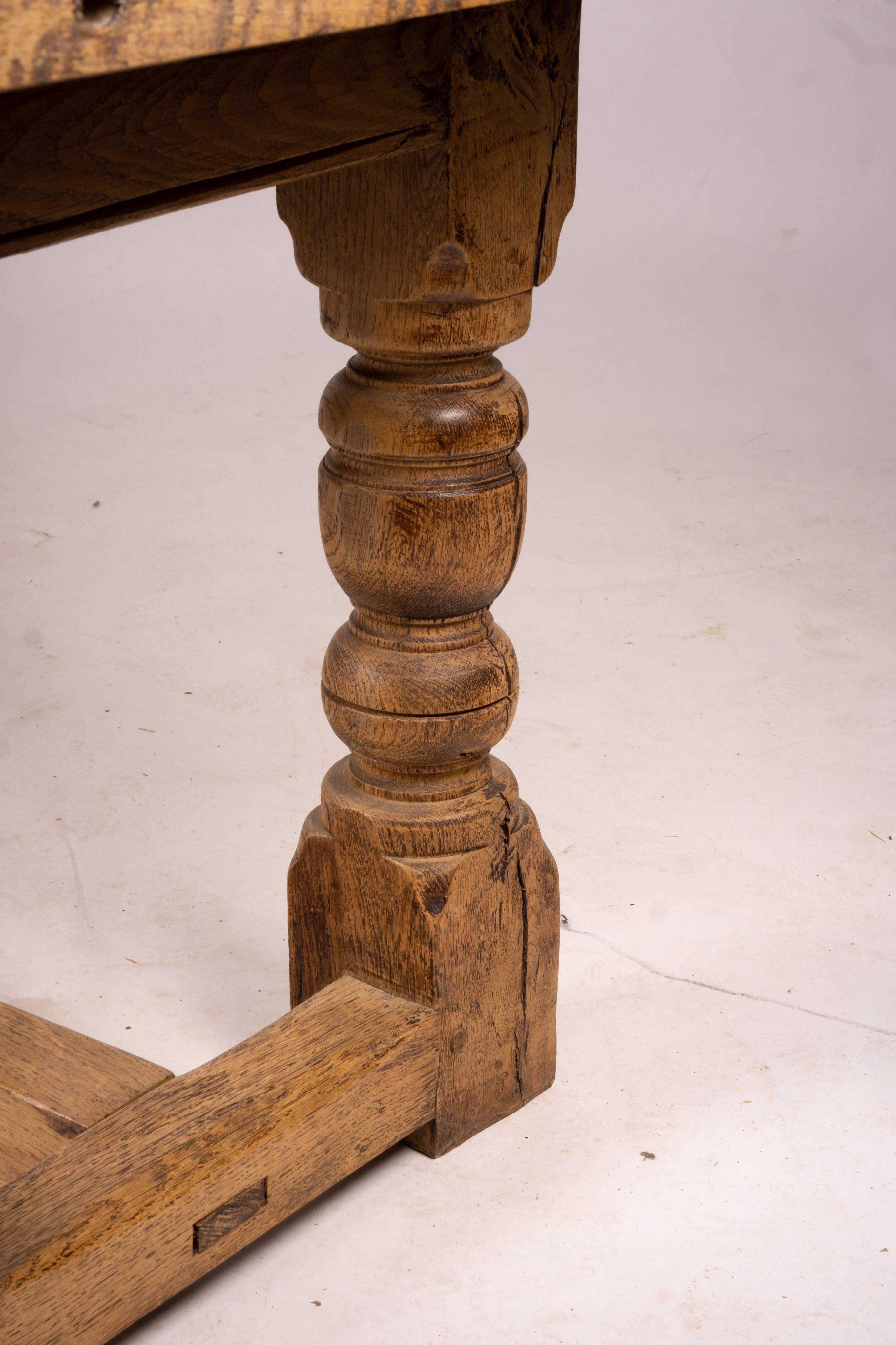 An 18th century style rectangular oak refectory dining table, length 238cm, depth 73cm, height 75cm